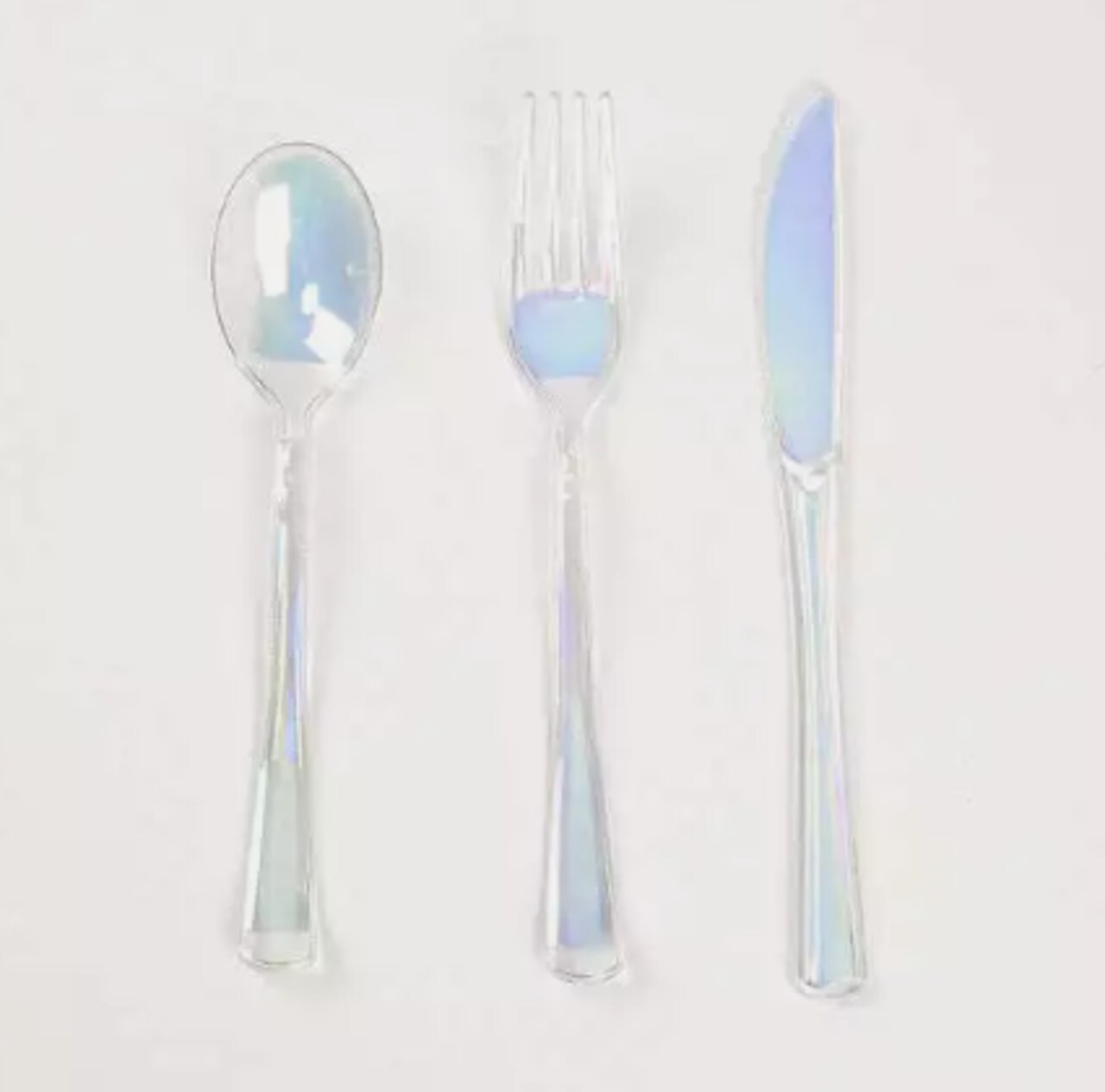 24 Iridescent Disposable Plastic Cutlery Spoon Fork Knife Set